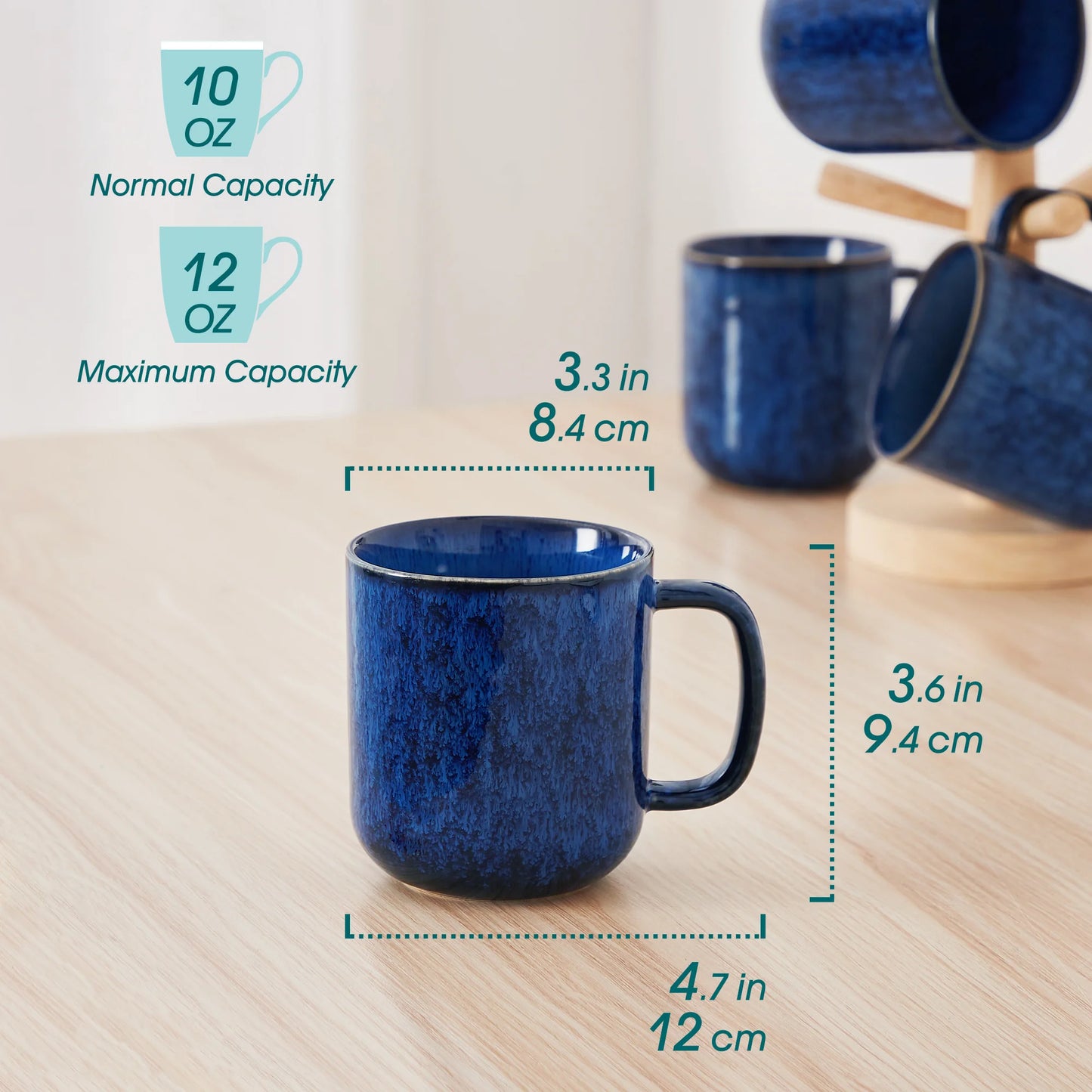 Clara-Service de tasses en céramique effet émaillé vert et bleu ensemble de 4 ou 8 pièces