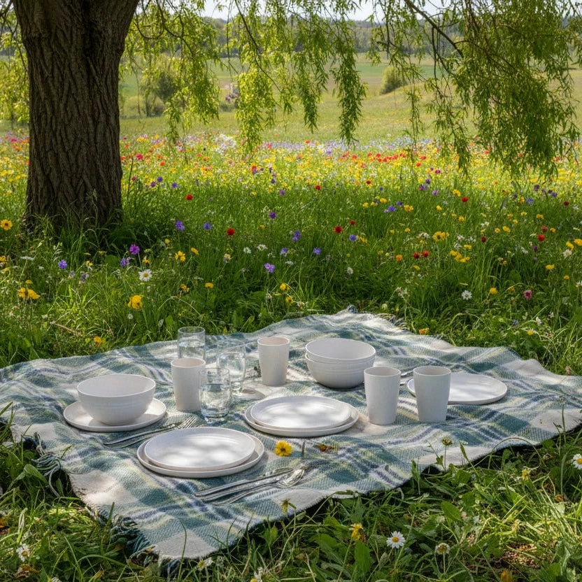 futi-Service de pique-nique réutilisable 16 pièces – vaisselle légère pour repas en extérieur