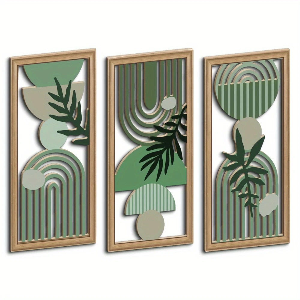 Lot de 3 décorations murales bohèmes en bois ajouré