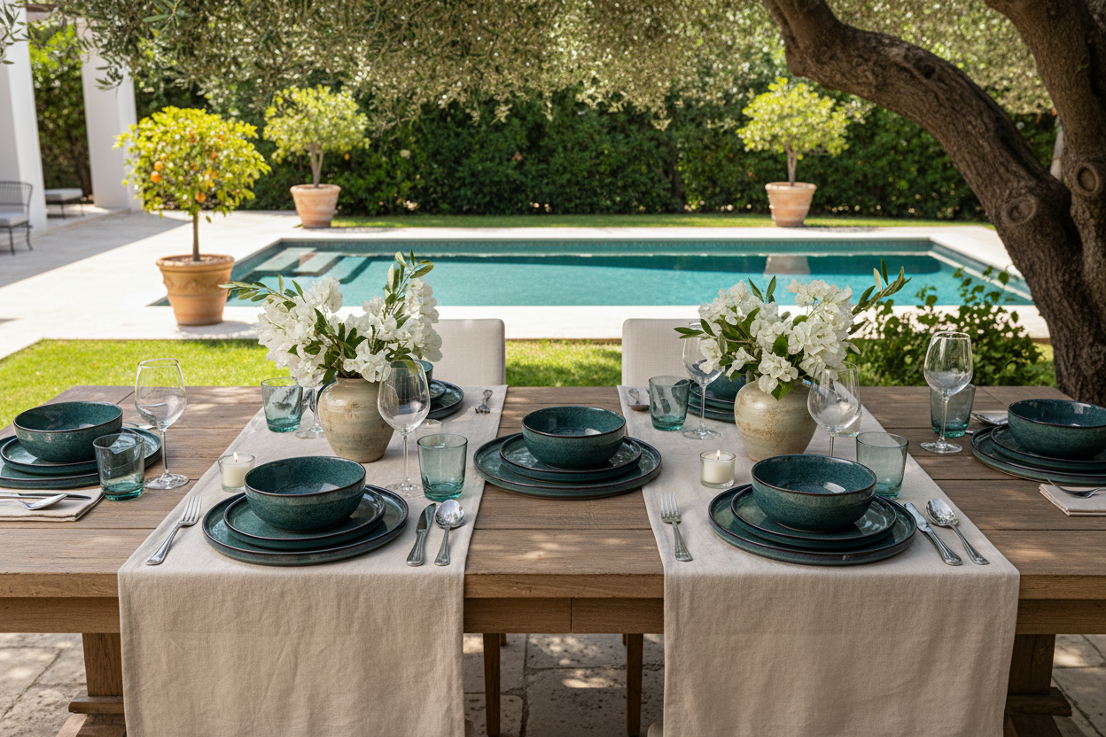Clara-Service de table vert texturé 12 pièces pour 4 personnes