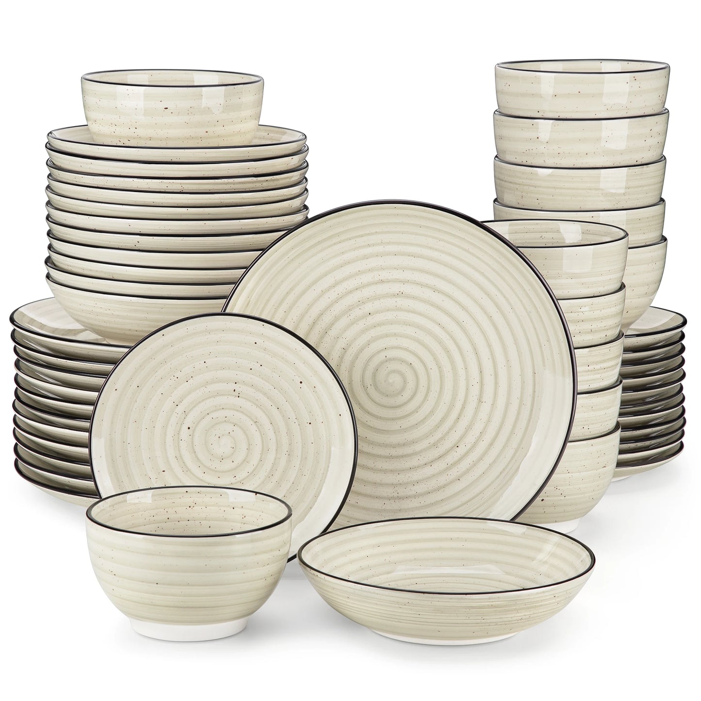 Cyclone - Service de Table Spiral Beige en céramique 24 pièces pour 6 personnes ou 48 pièces pour 12 personnes