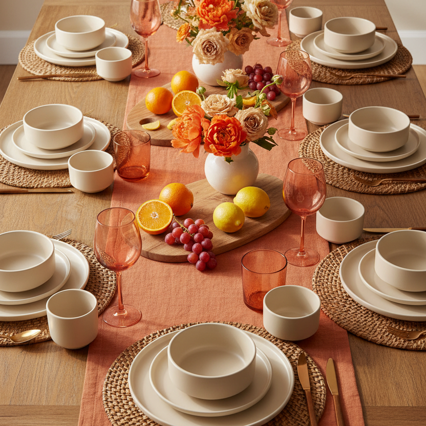 Salva-Service de table en céramique crème 12 pièces pour 4 personnes