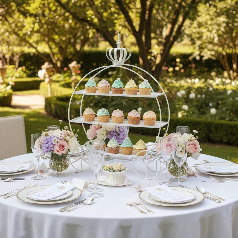 Présentoir à desserts couronne dorée – Support de table élégant