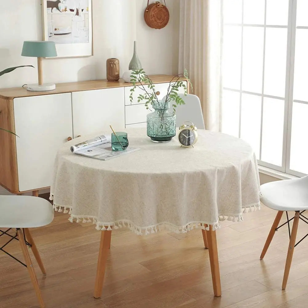 Sidonie-Nappe de table ronde en lin et coton – Élégance naturelle