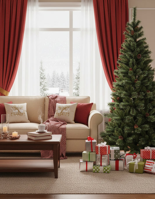 Sapin de Noël Artificiel – 2,10 m avec pommes de pin décoratives et branches mixtes