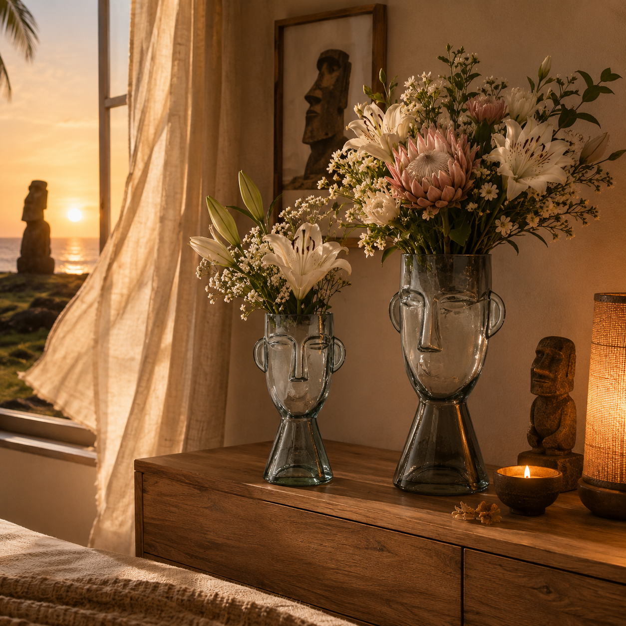 Lillo-Vase Visage Artistique en Verre Décoratif inspiré des Statues de l'Île de Pâques