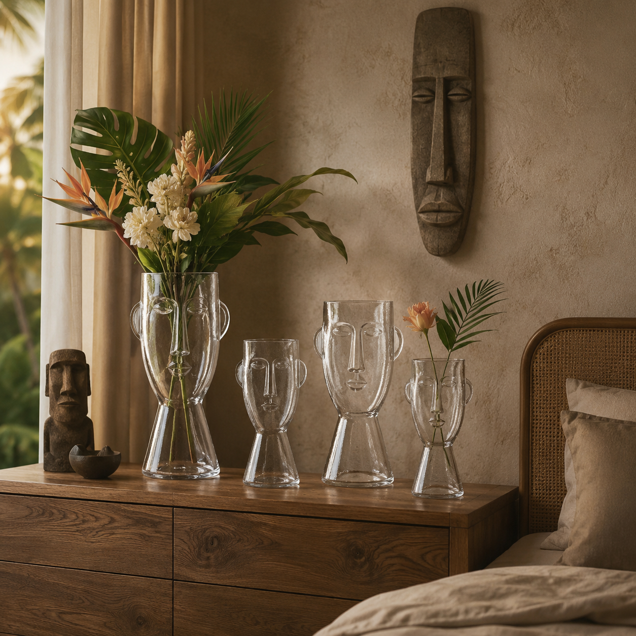 Lillo-Vase Visage Artistique en Verre Décoratif inspiré des Statues de l'Île de Pâques