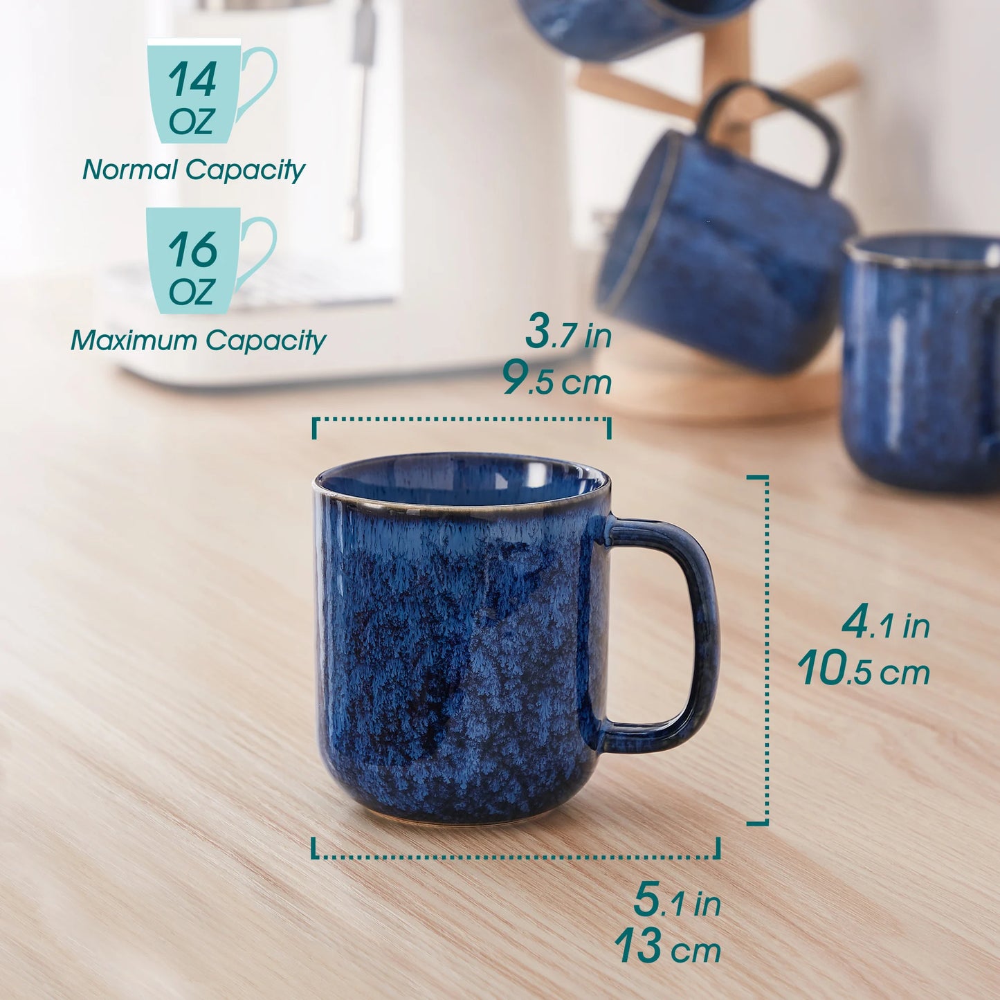 Clara-Service de tasses en céramique effet émaillé vert et bleu ensemble de 4 ou 8 pièces