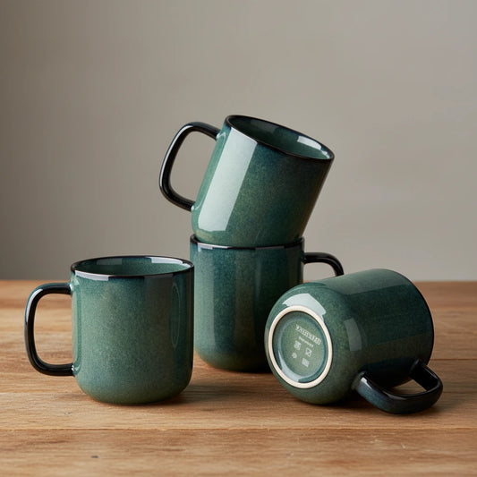 Clara-Service de tasses en céramique effet émaillé vert et bleu ensemble de 4 ou 8 pièces