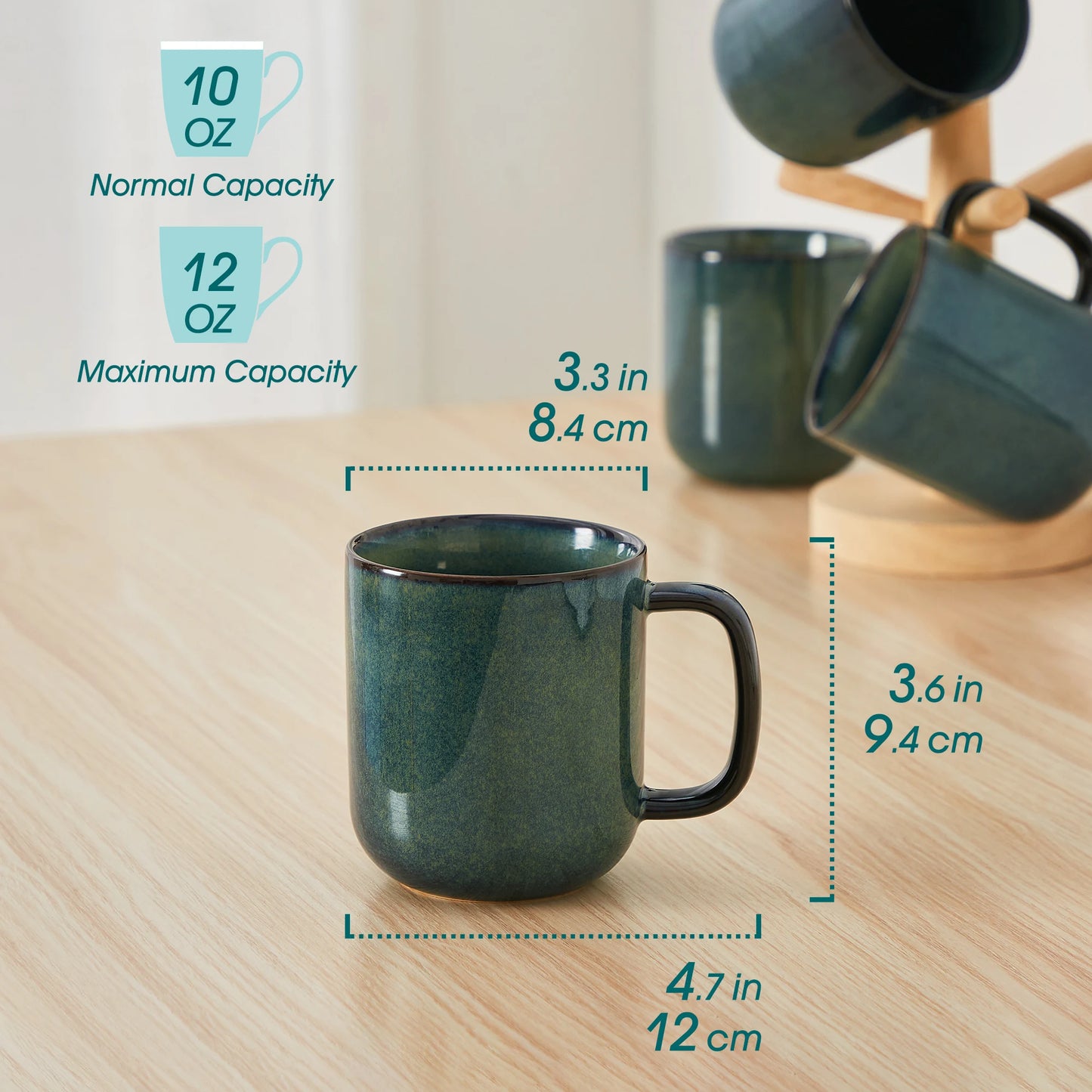 Clara-Service de tasses en céramique effet émaillé vert et bleu ensemble de 4 ou 8 pièces