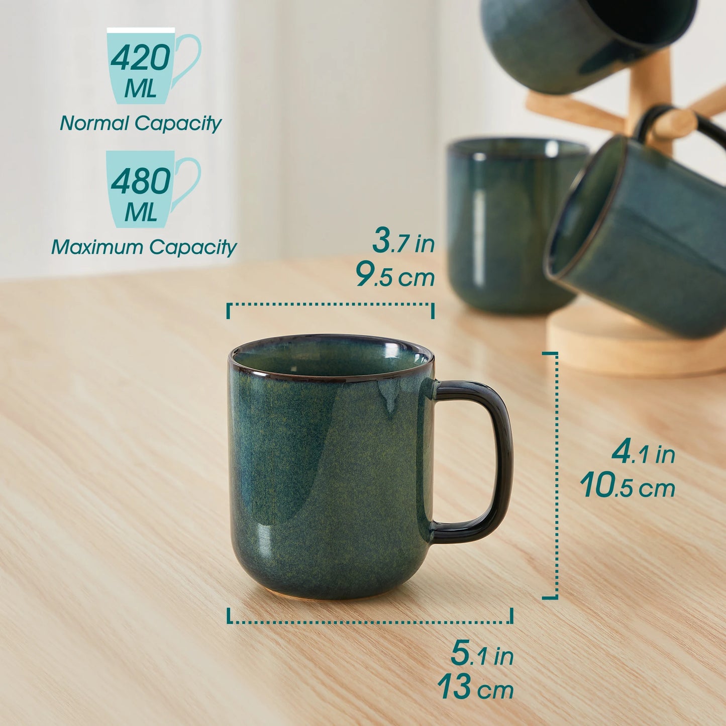 Clara-Service de tasses en céramique effet émaillé vert et bleu ensemble de 4 ou 8 pièces