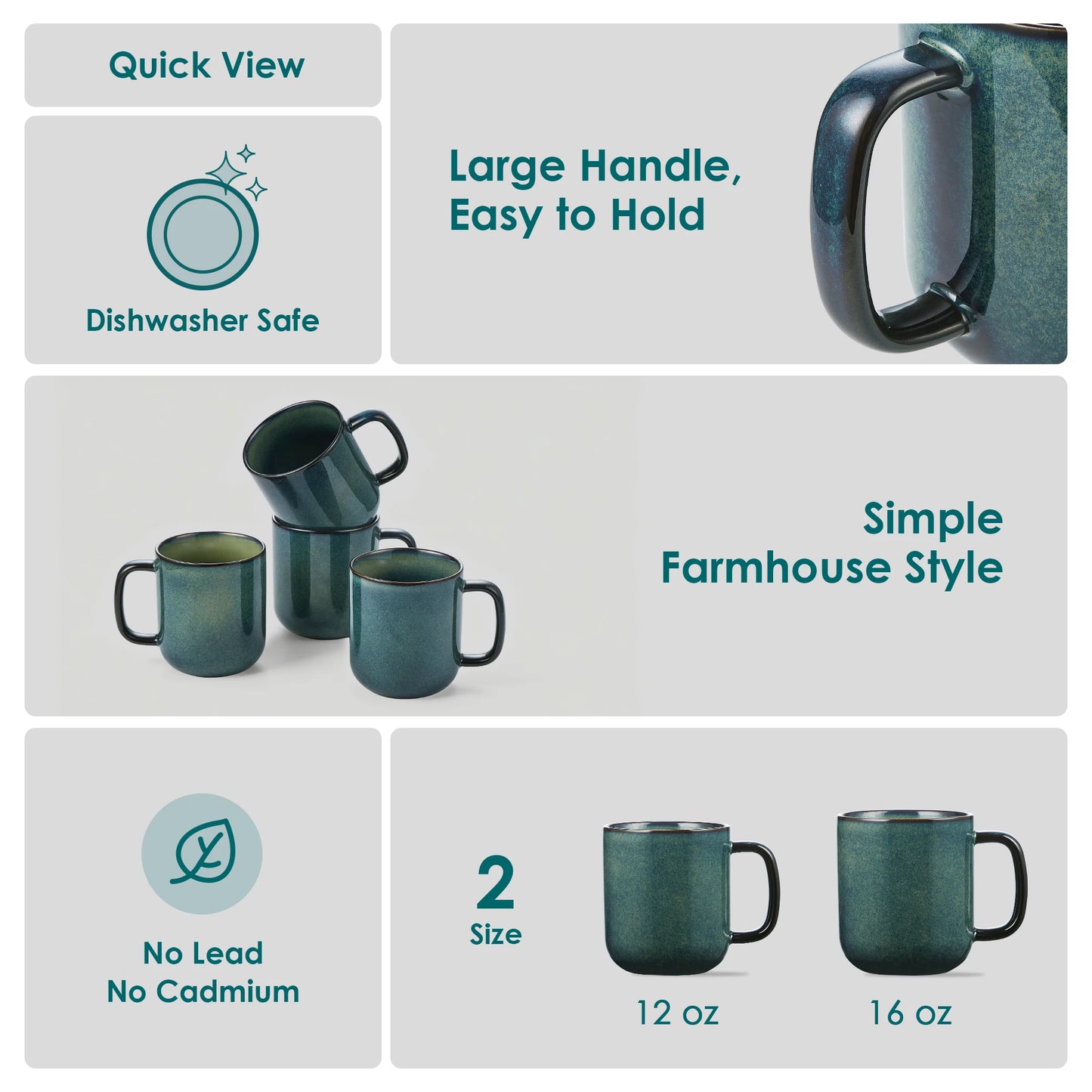 Clara-Service de tasses en céramique effet émaillé vert et bleu ensemble de 4 ou 8 pièces