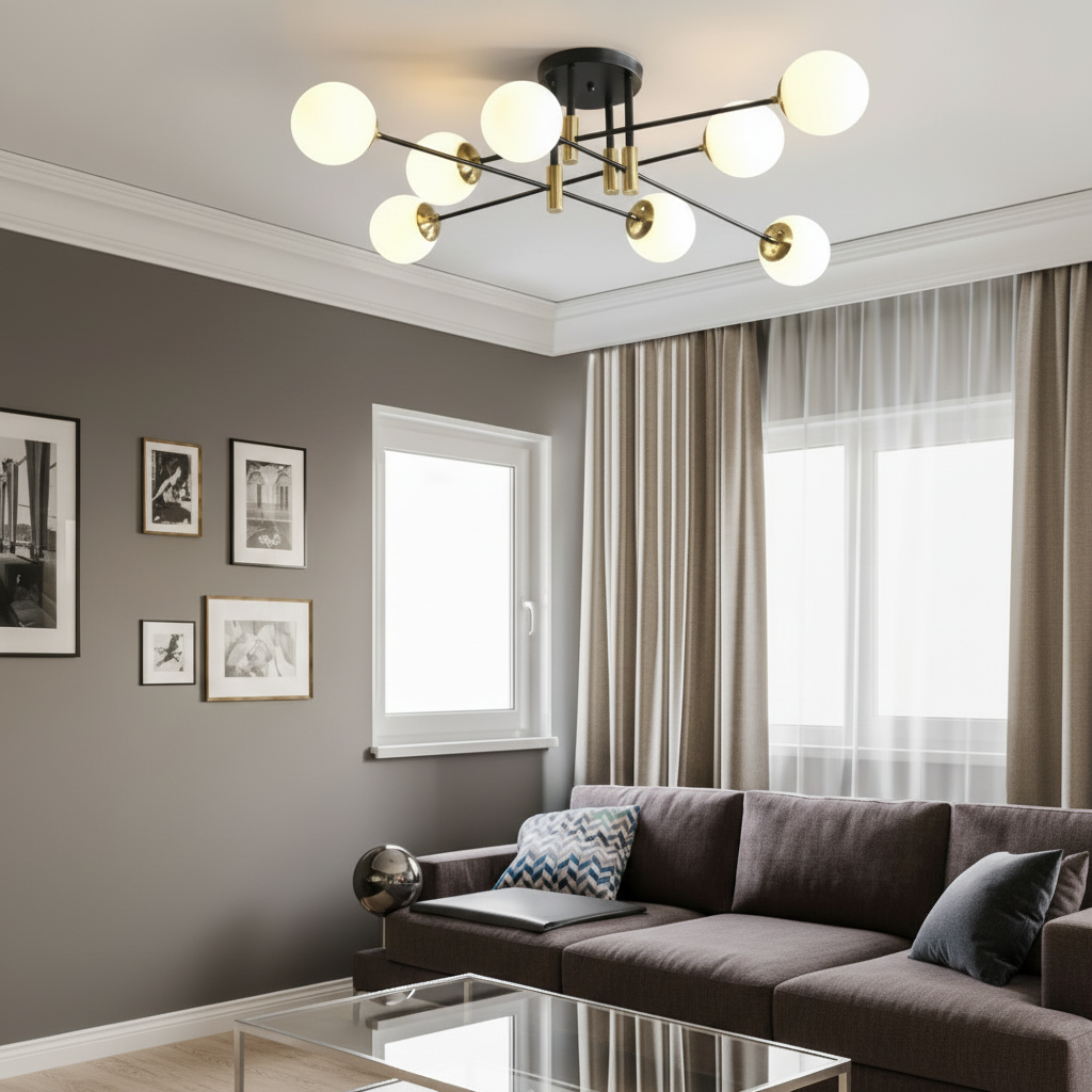 Bubble-Lustre design noir et or à globes en verre – suspension moderne salon