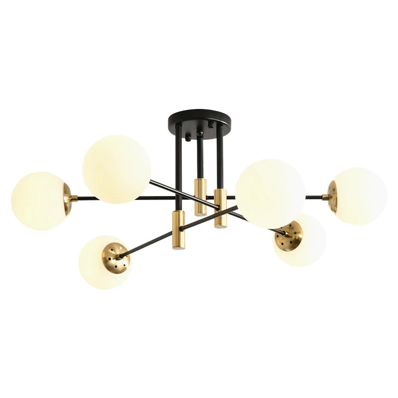 Bubble-Lustre design noir et or à globes en verre – suspension moderne salon