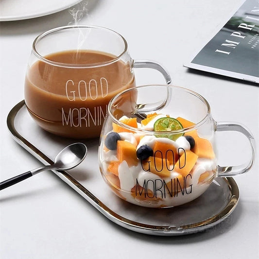 Brunch-Tasse en verre transparente avec inscription – 350 à 400 ml
