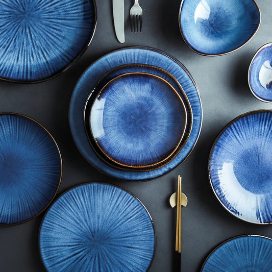 Gianni-Service de table en céramique bleu texturé