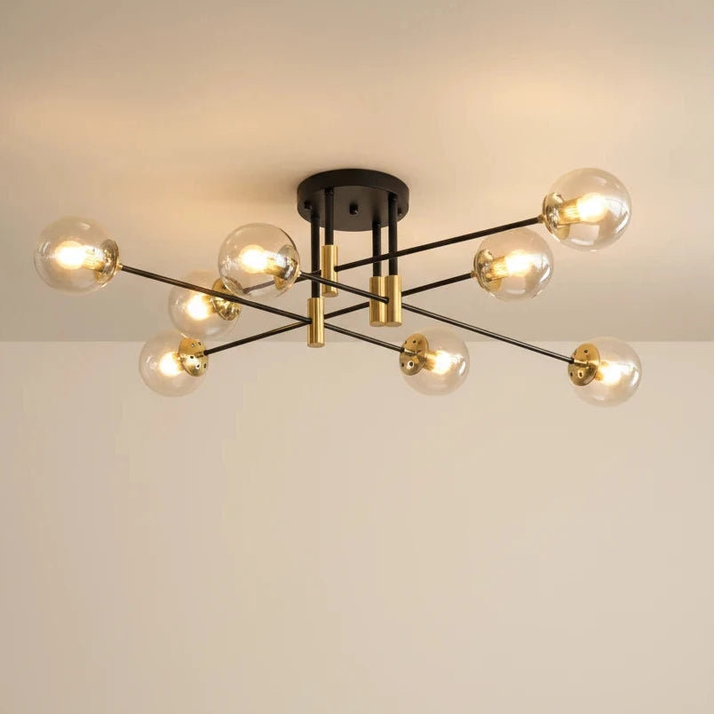 Bubble-Lustre design noir et or à globes en verre – suspension moderne salon