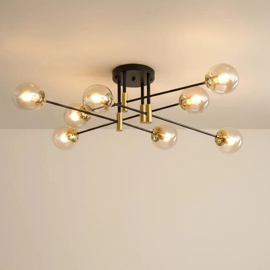 Bubble-Lustre design noir et or à globes en verre – suspension moderne salon