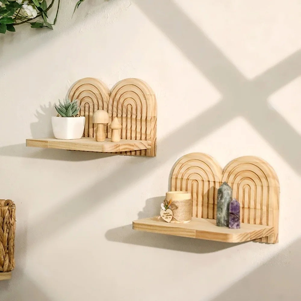 Bohème-Étagère murale bohème en bois – décoration murale design arche