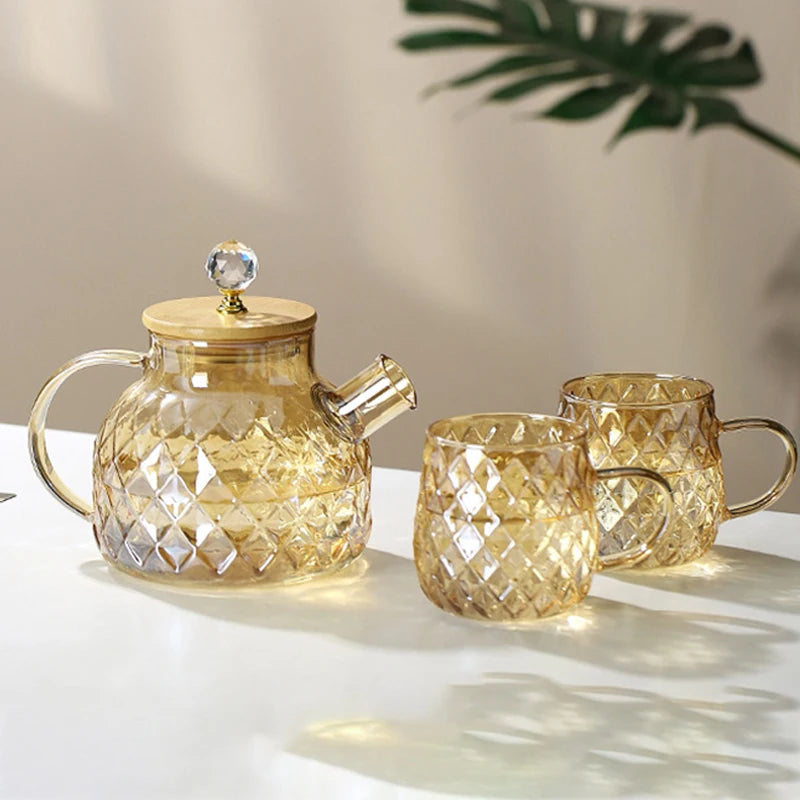 guys-Théière en verre ambré texturé avec couvercle en bambou