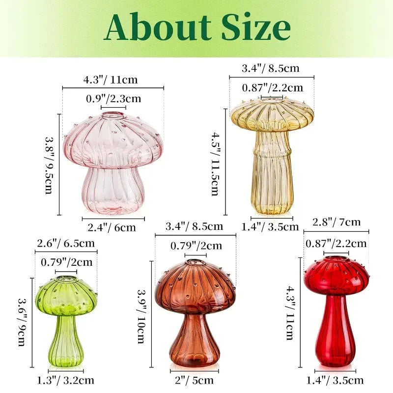 Lot de 5 mini vases champignons en verre coloré