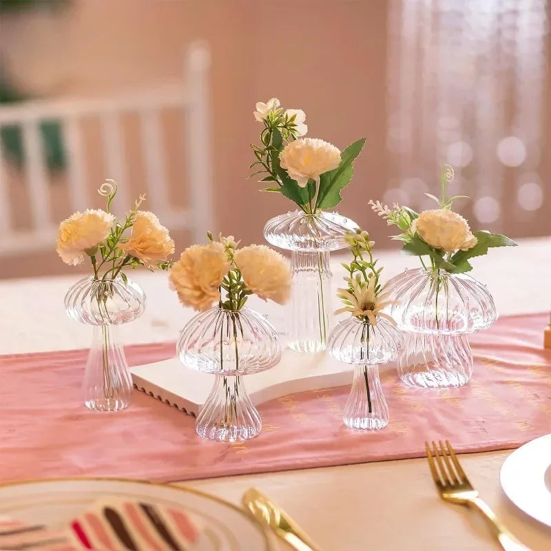 Lot de 5 mini vases champignons en verre coloré