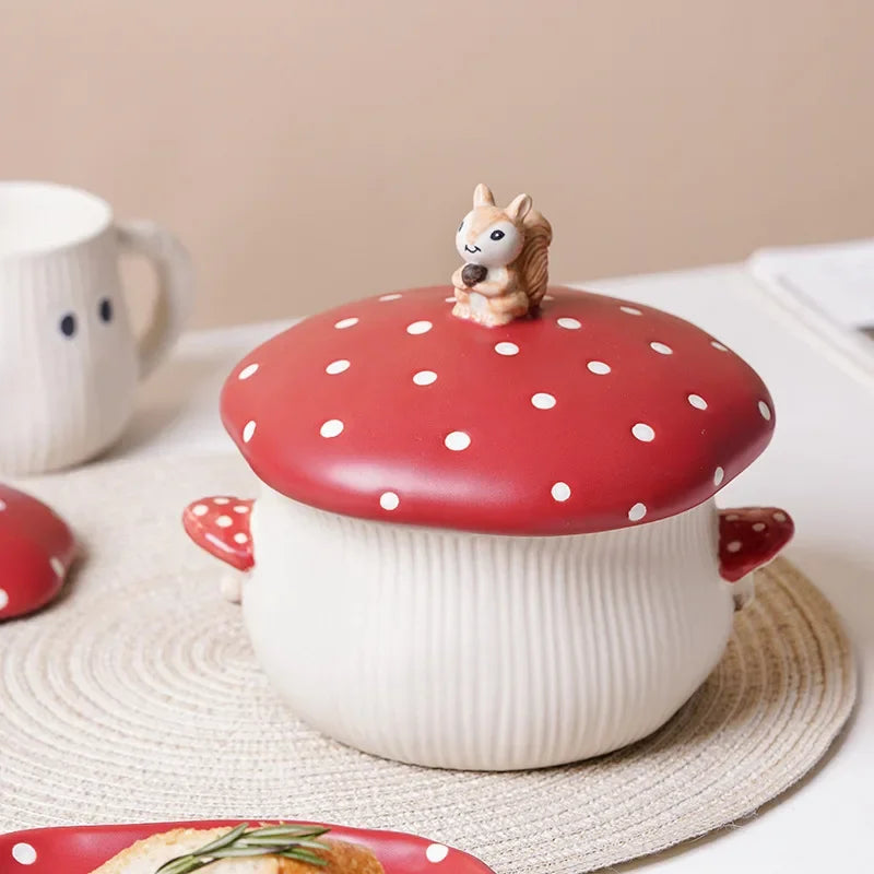 Lutin-Service en porcelaine décor champignon rouge