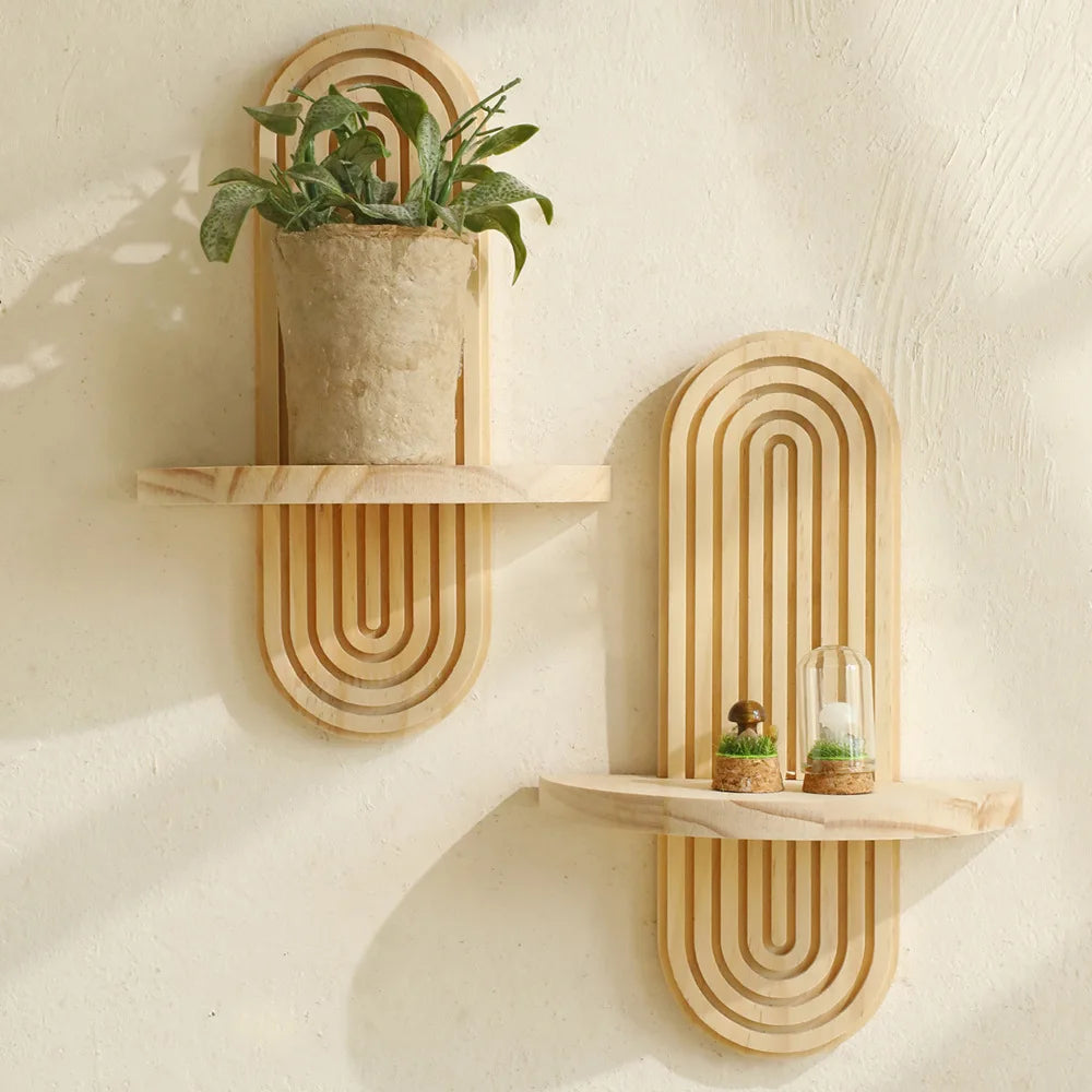 kléra-Étagère murale en bois style bohème – Décoration murale naturelle (1 ou 2 niveaux)