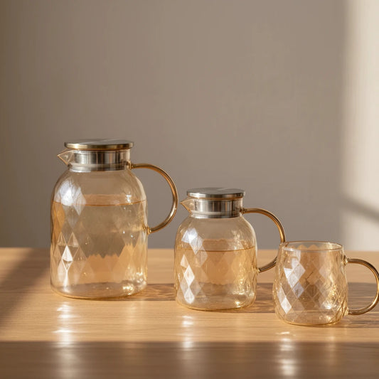 Ombré-Théière et tasse en verre ambré texturé