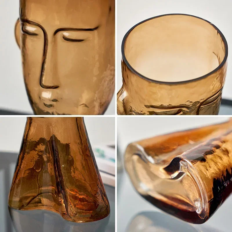Lillo-Vase Visage Artistique en Verre Décoratif inspiré des Statues de l'Île de Pâques