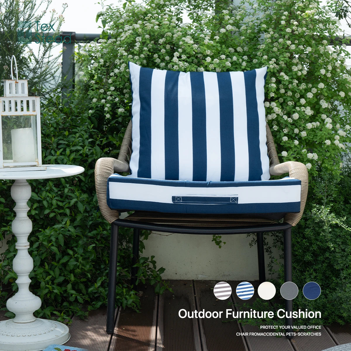 Pam-Coussin de transat extérieur imperméable rayé bleu et blanc