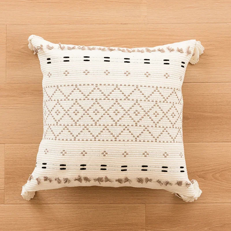 West-Housse de coussin beige à boucles, motif géométrique semi-circulaire, brodée et crochetée, pour canapé