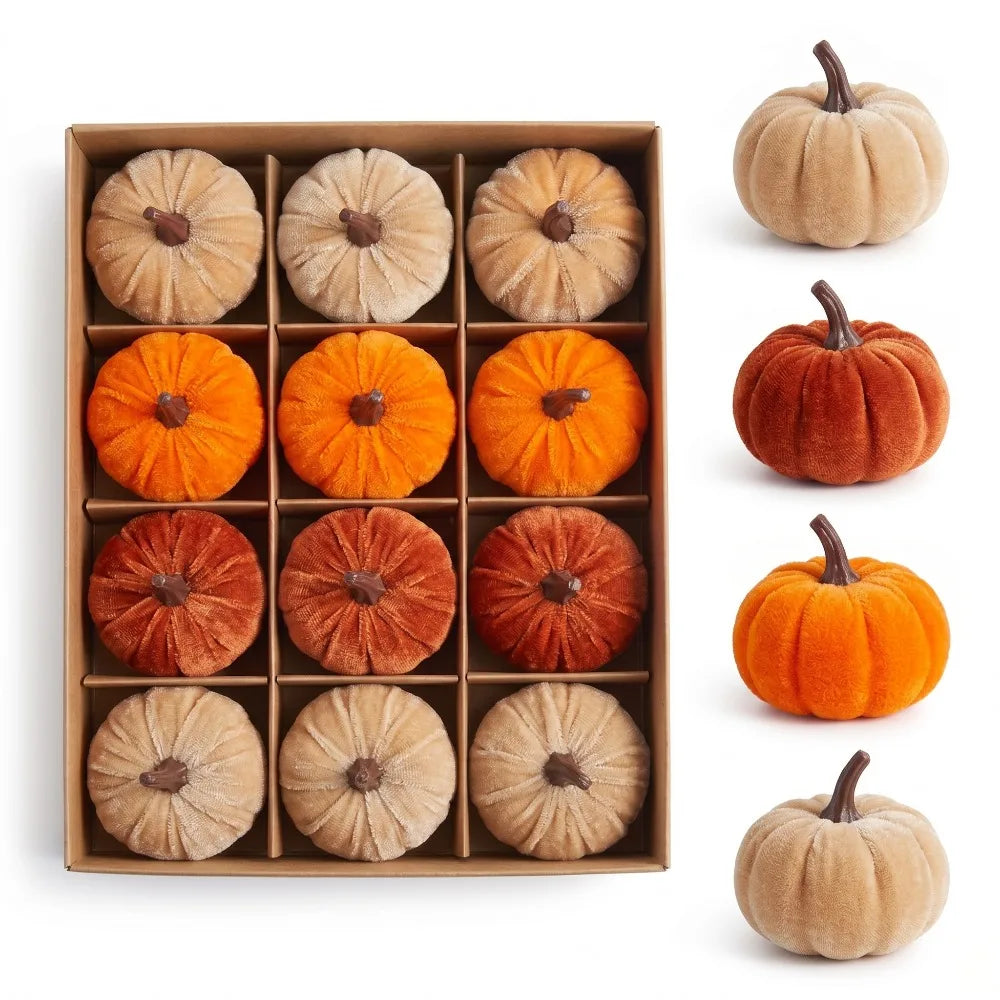 Lot de 12 citrouilles en velours – Décoration d’automne