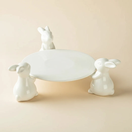 Plateau décoratif lapins en céramique – centre de table élégant