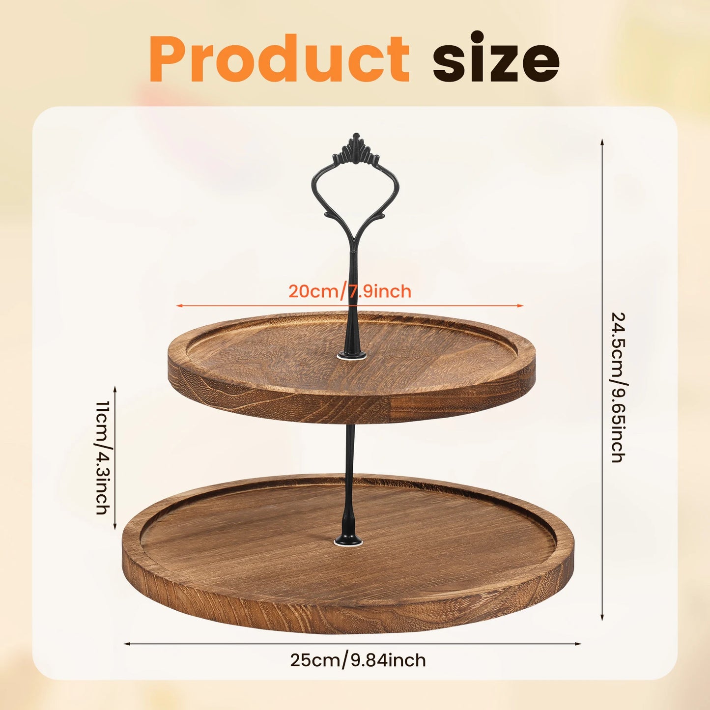 Duchesse-Présentoir à gâteaux rond à 2 ou 3 niveaux effet bois