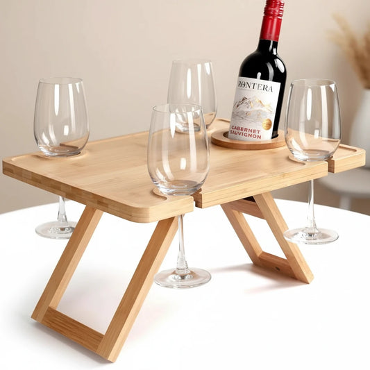 Elly-Plateau apéritif en bois avec encoches pour verres et bouteille – présentation élégante