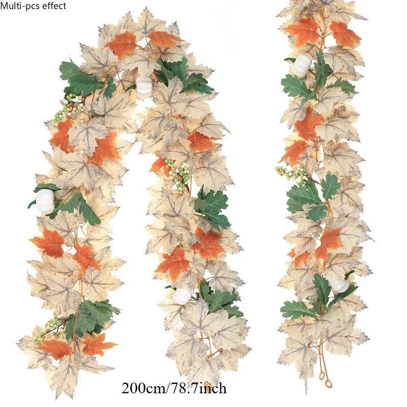 Guirlande d’automne artificielle – Feuilles d’érable, baies et citrouilles