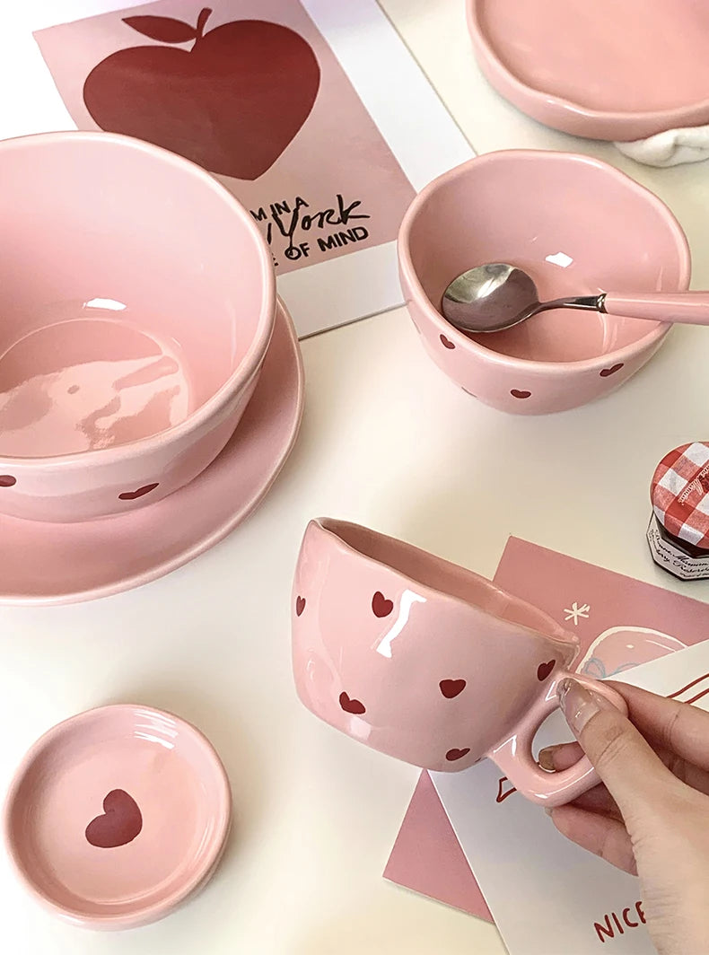 Love-Vaisselle cœur rose en céramique – assortiment de table