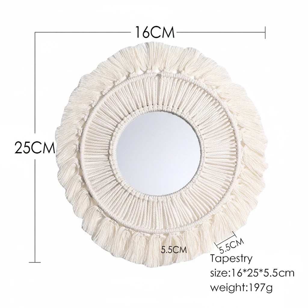 Ava-Miroir mural bohème en macramé – décoration murale ronde