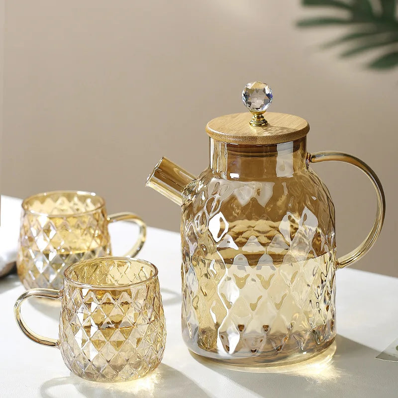 guys-Théière en verre ambré texturé avec couvercle en bambou