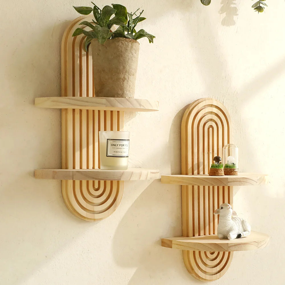 kléra-Étagère murale en bois style bohème – Décoration murale naturelle (1 ou 2 niveaux)