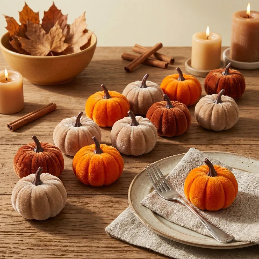 Lot de 12 citrouilles en velours – Décoration d’automne