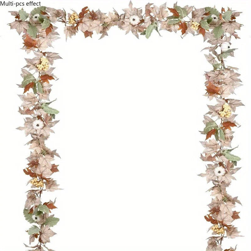 Guirlande d’automne artificielle – Feuilles d’érable, baies et citrouilles