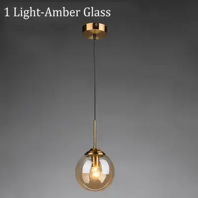 Marbella-Suspension verre ambré design – Luminaire moderne E27 pour salon ou salle à manger