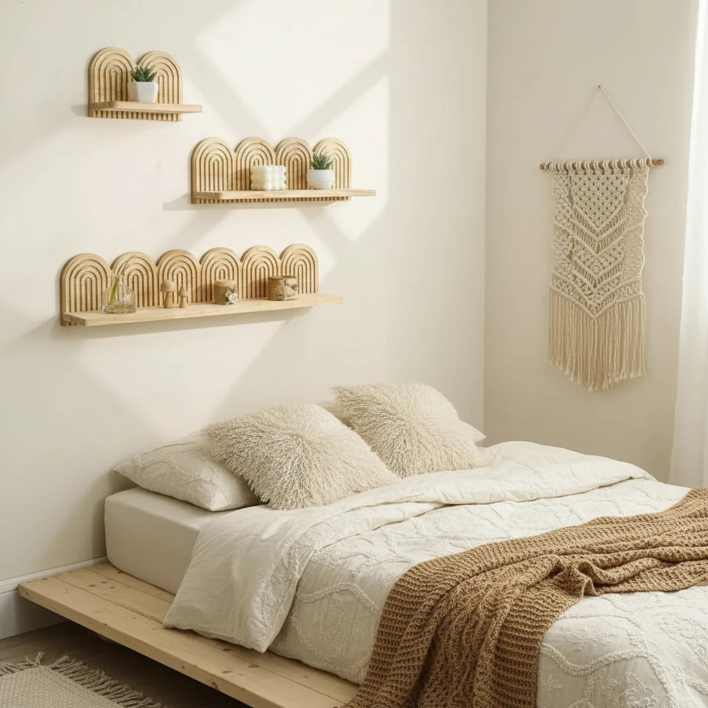 Bohème-Étagère murale bohème en bois – décoration murale design arche