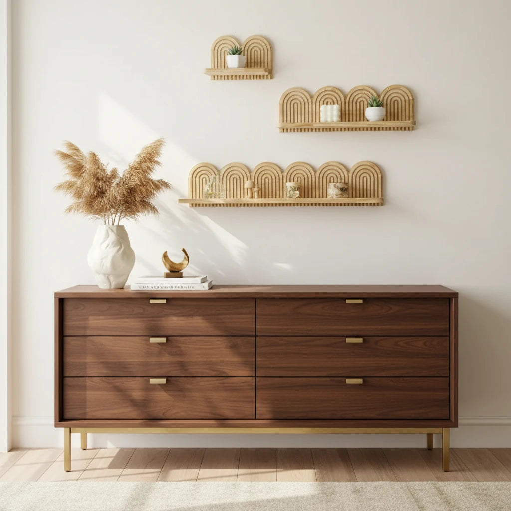 Bohème-Étagère murale bohème en bois – décoration murale design arche