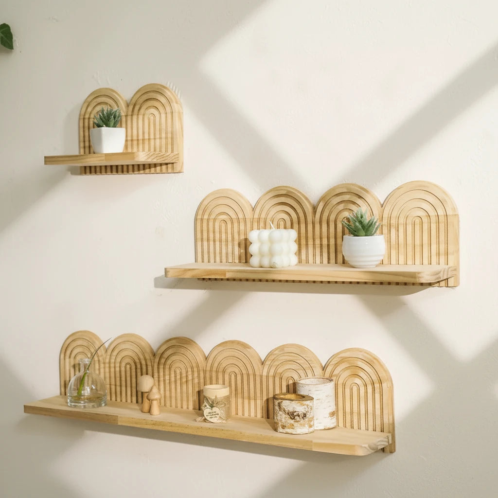 Bohème-Étagère murale bohème en bois – décoration murale design arche