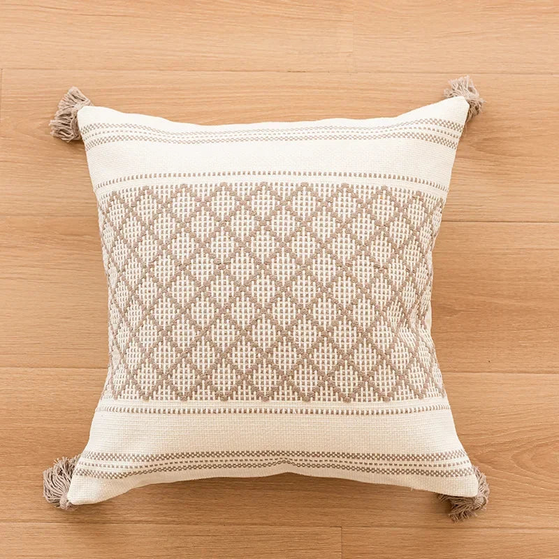 West-Housse de coussin beige à boucles, motif géométrique semi-circulaire, brodée et crochetée, pour canapé