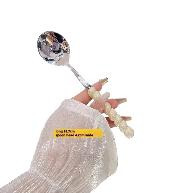 Luxa-Cuillère design à manche perlé en acier inoxydable finition dorée