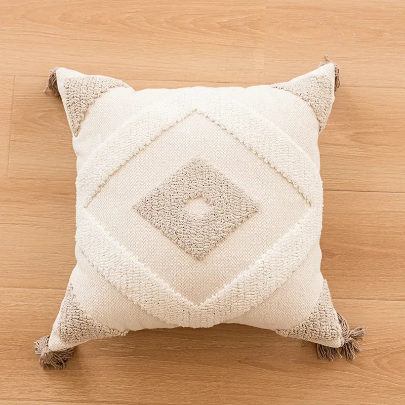 West-Housse de coussin beige à boucles, motif géométrique semi-circulaire, brodée et crochetée, pour canapé